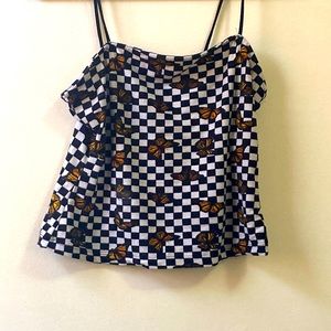 Black and white checkered butterfly shirt